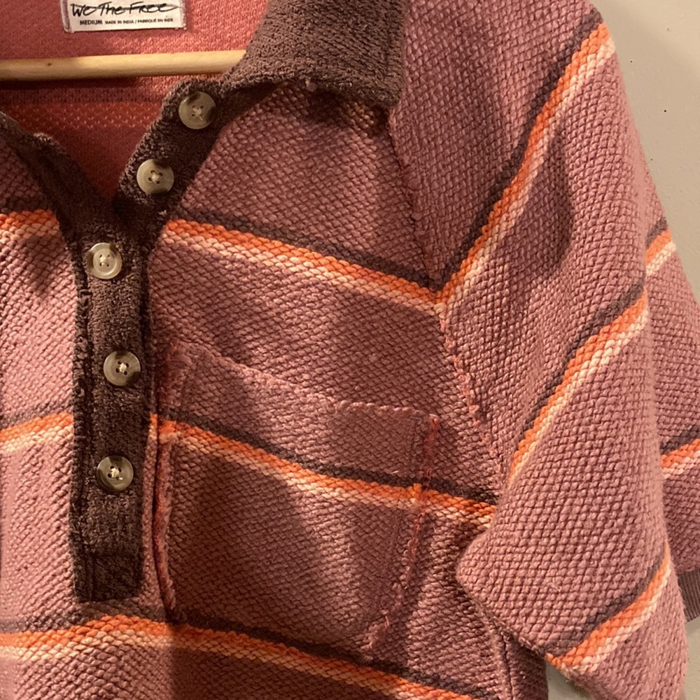Free People Rose Brown Striped Knit Polo Top - Picture 5 of 11